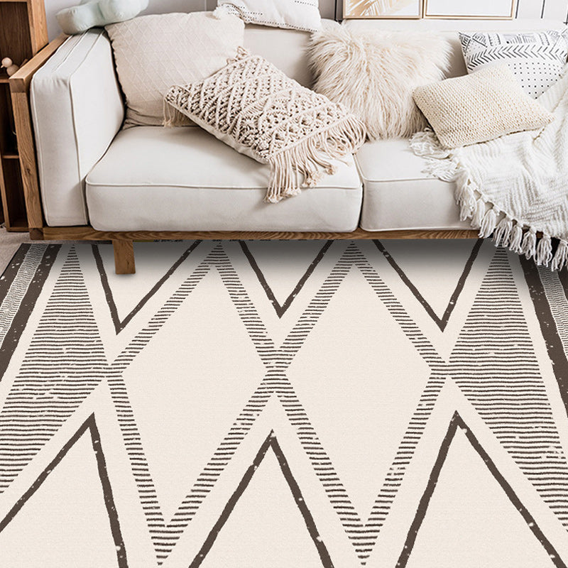 Beige Nordic Rug Polyester Striped Geometric Pattern Rug Washable Non-Slip Mat Rug for Living Room | Bowlift