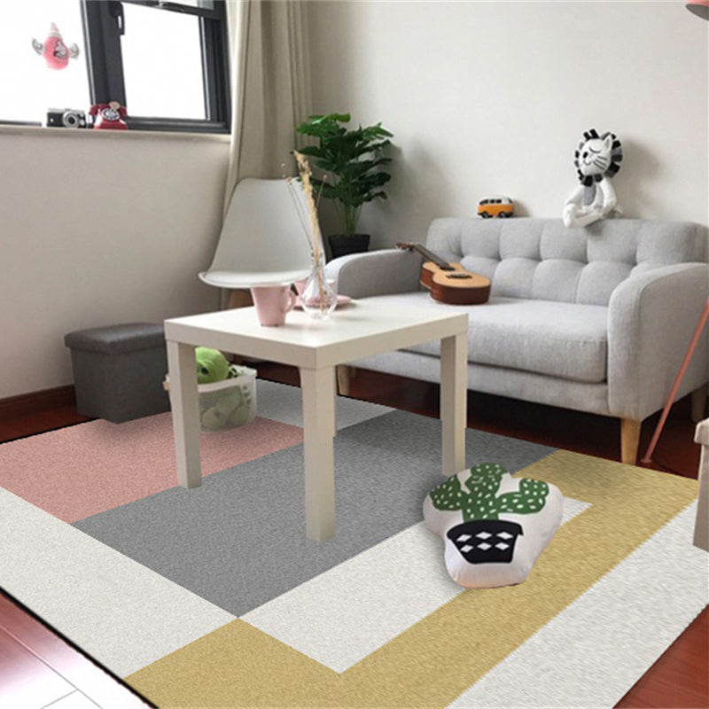 Modern living room rug Multicolor color block print rug Polyester washable non-slip backing rug | Bowlift