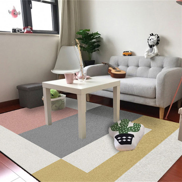 Modern living room rug Multicolor color block print rug Polyester washable non-slip backing rug | Bowlift