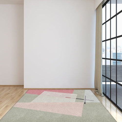 Modern living room rug Multicolor color block print rug Polyester washable non-slip backing rug | Bowlift