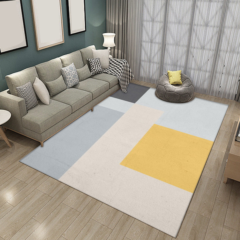 Modern living room rug Multicolor color block print rug Polyester washable non-slip backing rug | Bowlift