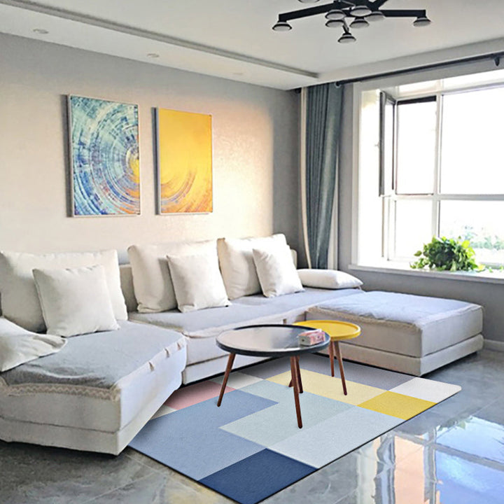 Modern living room rug Multicolor color block print rug Polyester washable non-slip backing rug | Bowlift