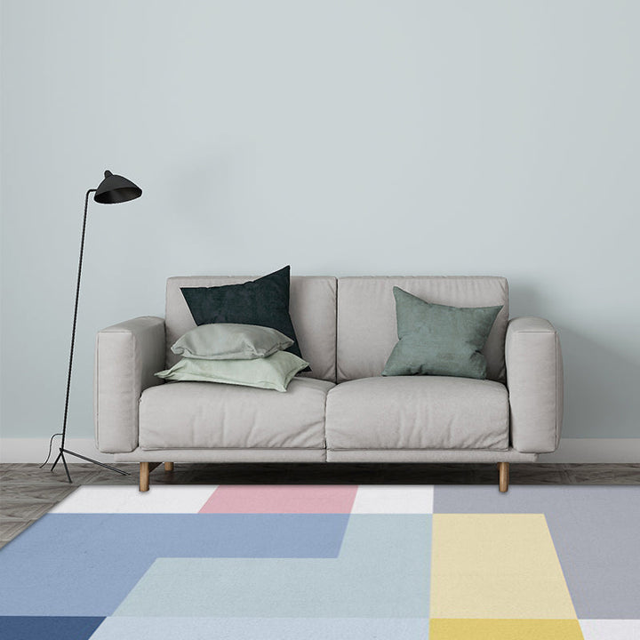 Modern living room rug Multicolor color block print rug Polyester washable non-slip backing rug | Bowlift