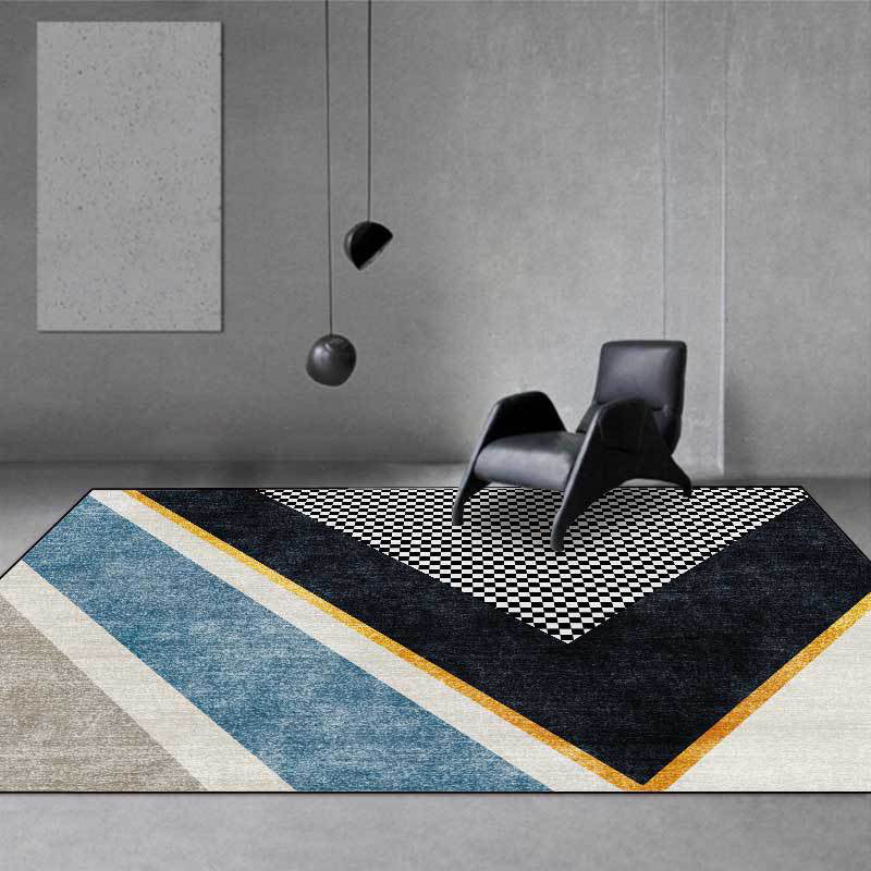Modern living room rug colorful color block small check pattern rug polyester machine washable stain-resistant rug | Bowlift