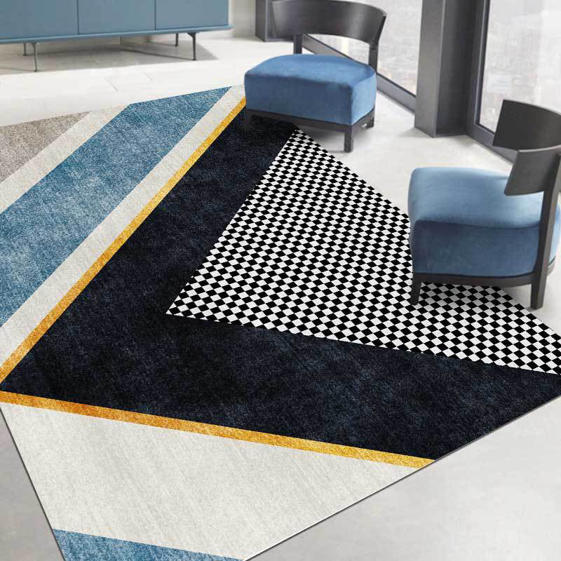 Modern living room rug colorful color block small check pattern rug polyester machine washable stain-resistant rug | Bowlift