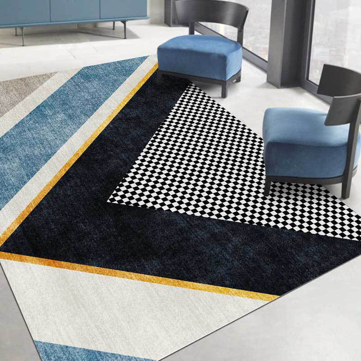 Modern living room rug colorful color block small check pattern rug polyester machine washable stain-resistant rug | Bowlift