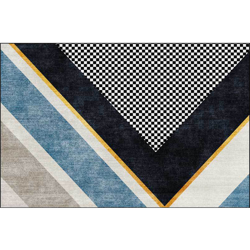 Modern living room rug colorful color block small check pattern rug polyester machine washable stain-resistant rug | Bowlift