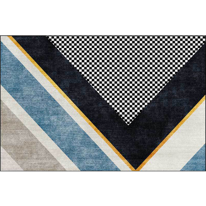 Modern living room rug colorful color block small check pattern rug polyester machine washable stain-resistant rug | Bowlift