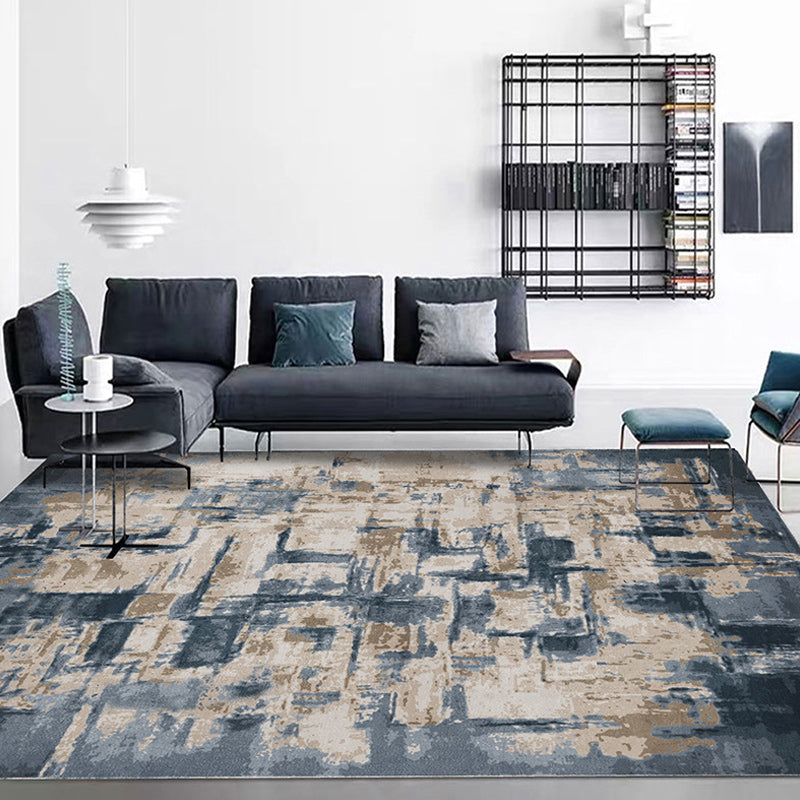 Industrial Oil Painting Pattern Rug Dark Blue Polyester Rug Washable Non-Slip Backing Rug for Bedroom | Bowlift