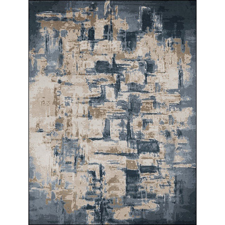 Industrial Oil Painting Pattern Rug Dark Blue Polyester Rug Washable Non-Slip Backing Rug for Bedroom | Bowlift