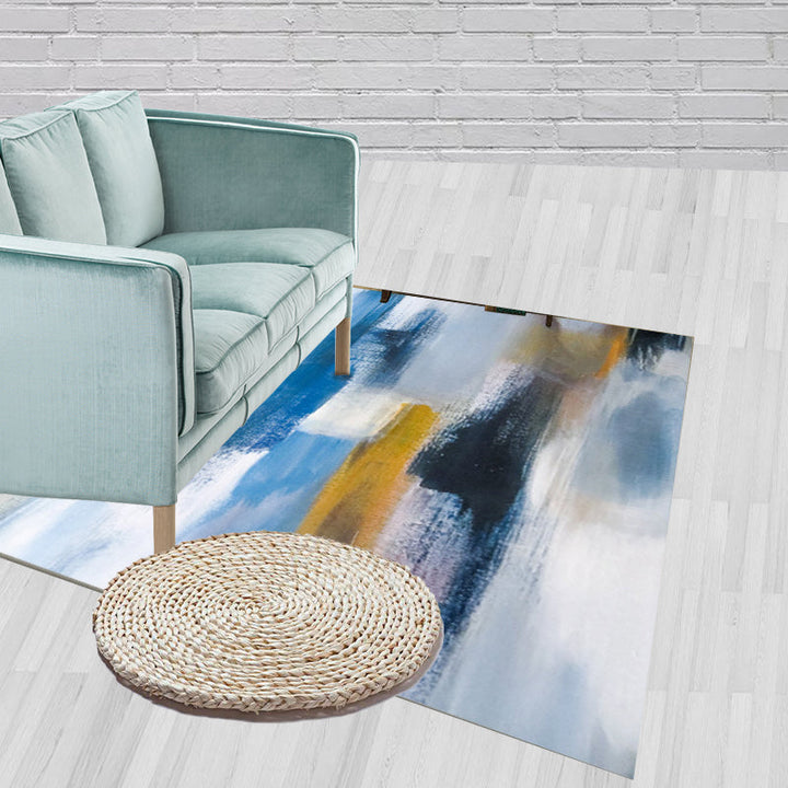 Unique Brushstroke Painting Pattern Rug Blue Contemporary Rug Polyester Machine Washable Non-Slip Rug for the Living Room | Bowlift