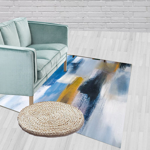 Unique Brushstroke Painting Pattern Rug Blue Contemporary Rug Polyester Machine Washable Non-Slip Rug for the Living Room | Bowlift