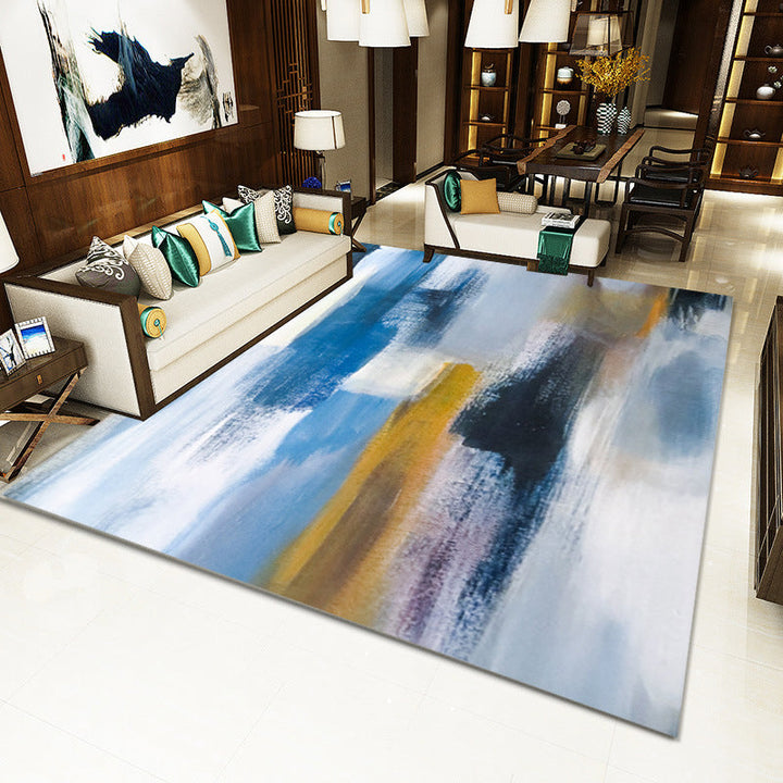 Unique Brushstroke Painting Pattern Rug Blue Contemporary Rug Polyester Machine Washable Non-Slip Rug for the Living Room | Bowlift