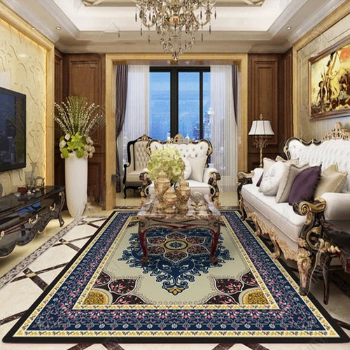 BowLift | Purple and brown bedroom rug Moroccan medallion floral pattern area rug polyester non-slip backing rug