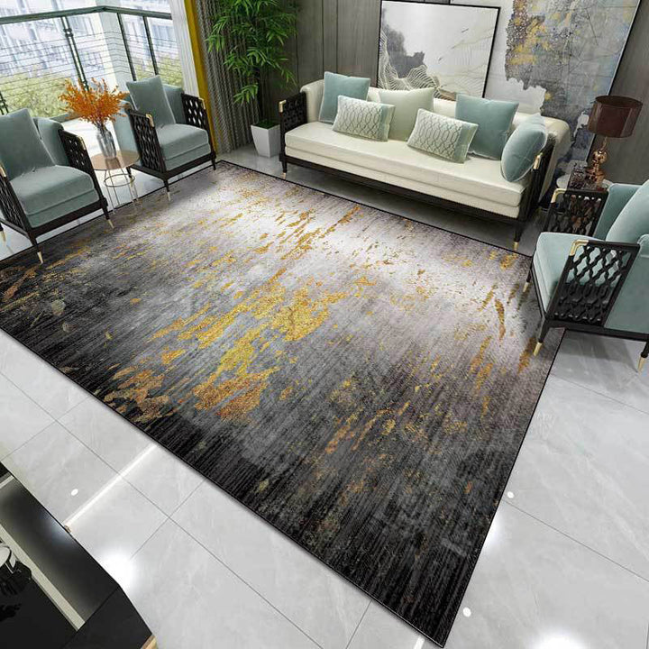 BowLift | Creative Abstract Area Rug Black and Gold Contemporary Rug Polyester Washable Non-Slip Back Carpet for Living Room