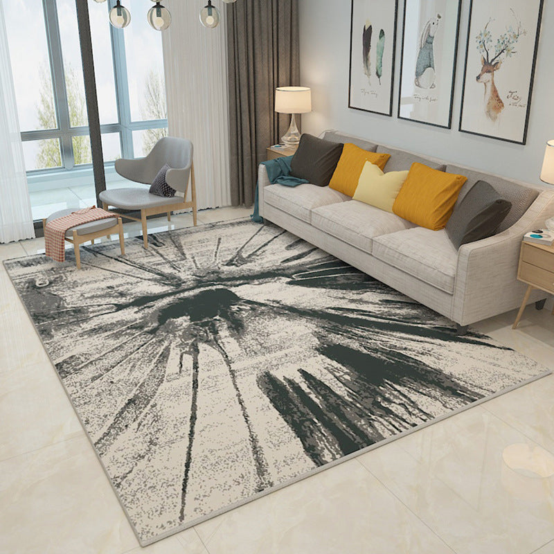 Nordic Abstract Rug Gray and Black Polyester Rug Machine Washable Non-Slip Back Rug for Bedroom | Bowlift