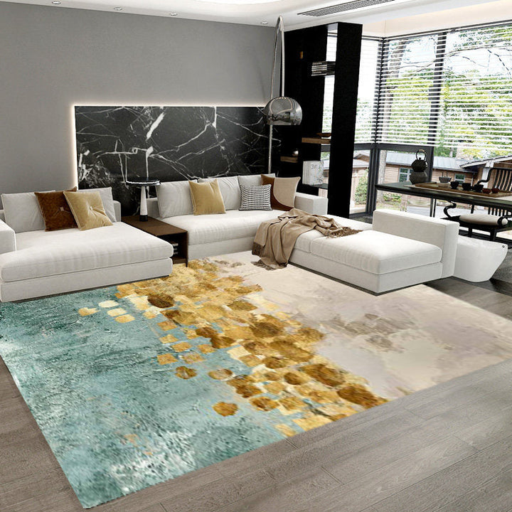 Blue and yellow contemporary carpet polyester abstract carpet non-slip backing washable carpet for the living room | Bowlift