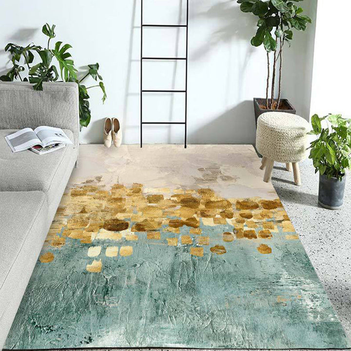 Blue and yellow contemporary carpet polyester abstract carpet non-slip backing washable carpet for the living room | Bowlift
