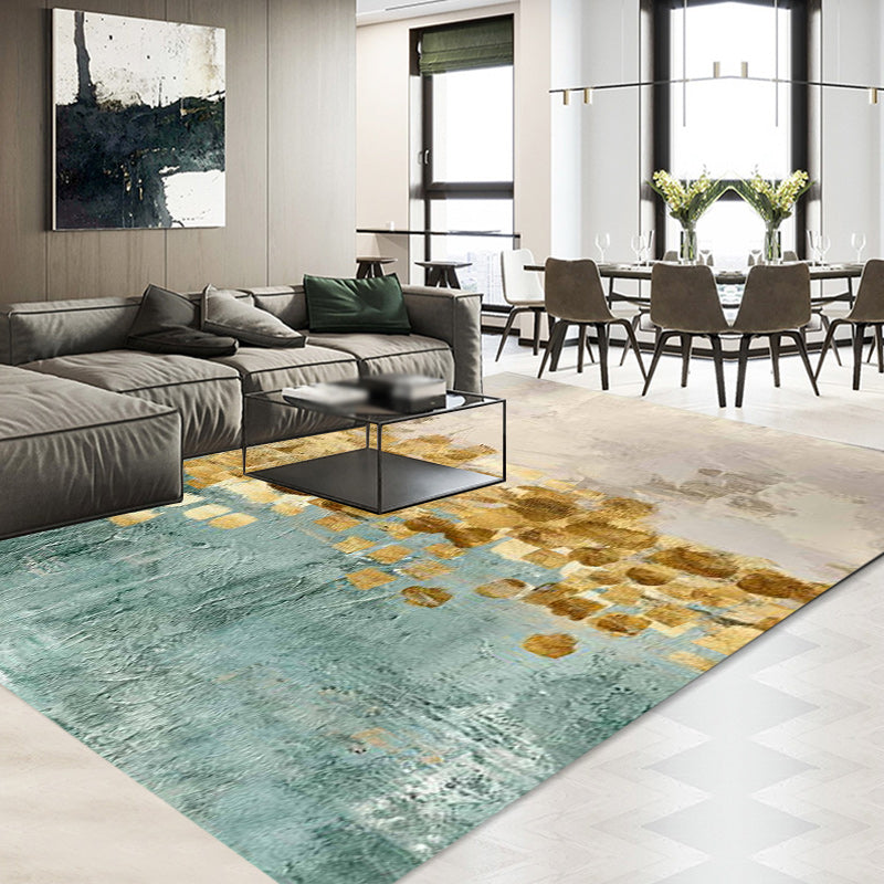 Blue and yellow contemporary carpet polyester abstract carpet non-slip backing washable carpet for the living room | Bowlift