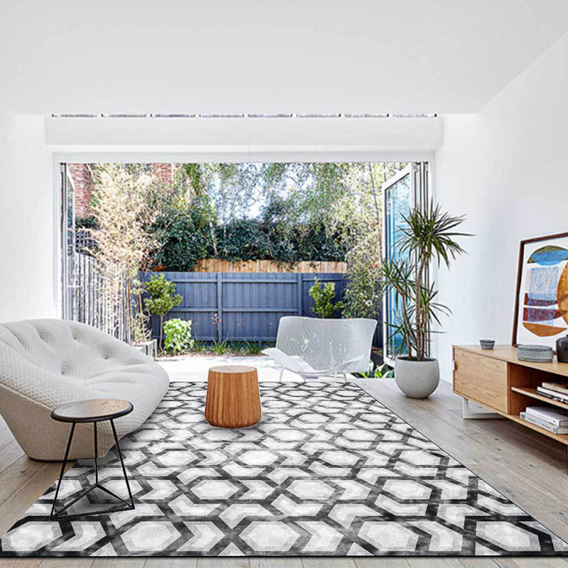 Nordic Geometric Print Rug Black and White Polyester Rug Machine Washable Non-Slip Back Rug for Bedroom | Bowlift