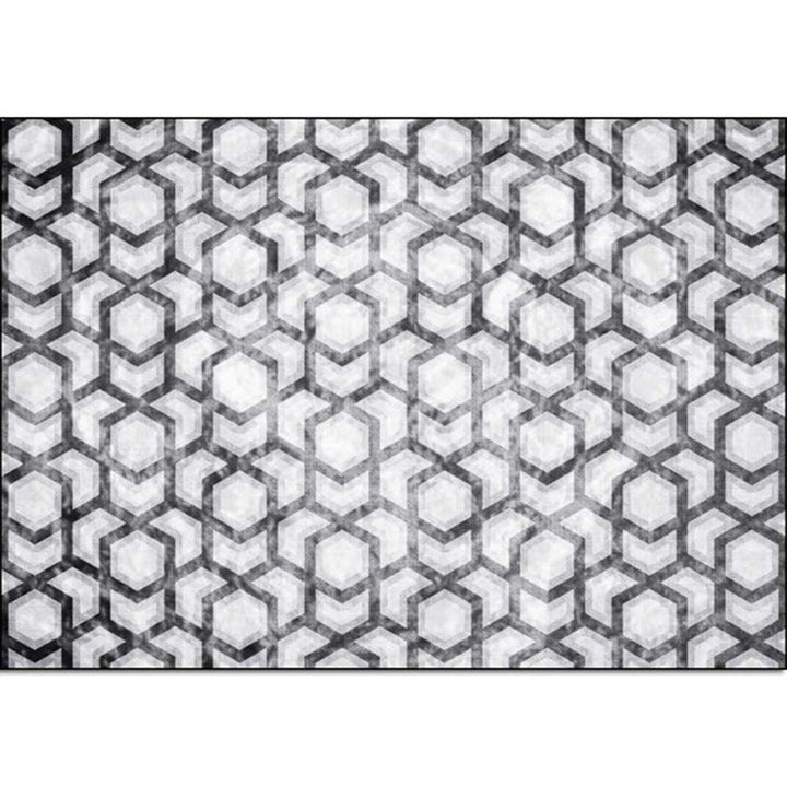 Nordic Geometric Print Rug Black and White Polyester Rug Machine Washable Non-Slip Back Rug for Bedroom | Bowlift