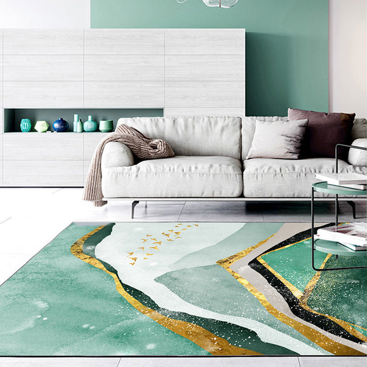 Creative bird and mountain rug Green Contemporary rug Polyester Washable Non-slip back rug for the living room | Bowlift