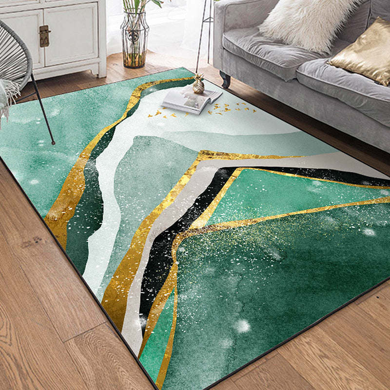 Creative bird and mountain rug Green Contemporary rug Polyester Washable Non-slip back rug for the living room | Bowlift