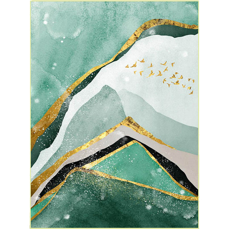 Creative bird and mountain rug Green Contemporary rug Polyester Washable Non-slip back rug for the living room | Bowlift