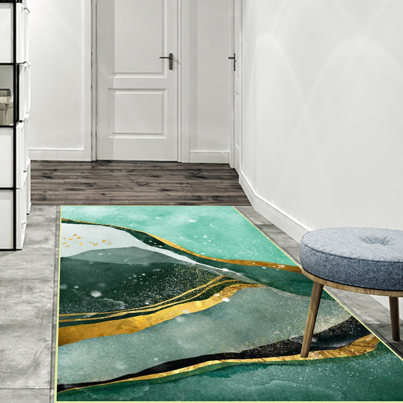 Creative bird and mountain rug Green Contemporary rug Polyester Washable Non-slip back rug for the living room | Bowlift
