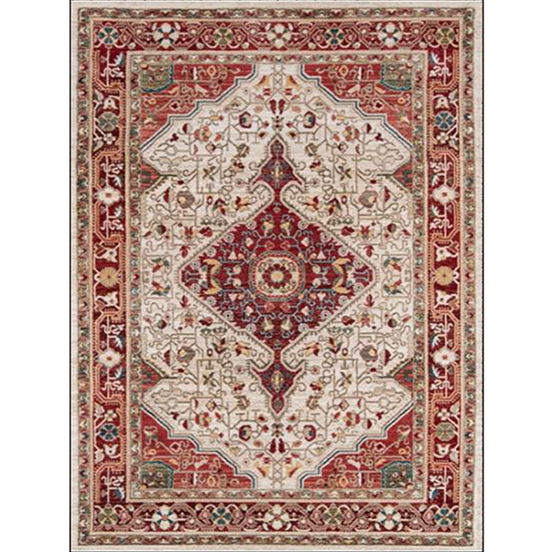 BowLift | Moroccan Living Room Rug in Red Medallion Flower Pattern Rug Polyester Non-Slip Pet-Friendly Area Rug