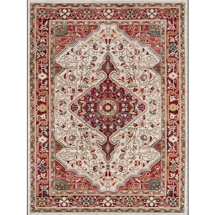 BowLift | Moroccan Living Room Rug in Red Medallion Flower Pattern Rug Polyester Non-Slip Pet-Friendly Area Rug