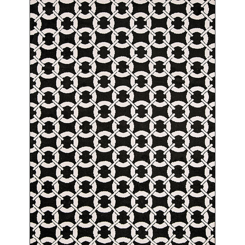Modern living room rug in black mesh circle stripe print rug Polyester Washable pet-friendly area rug | Bowlift