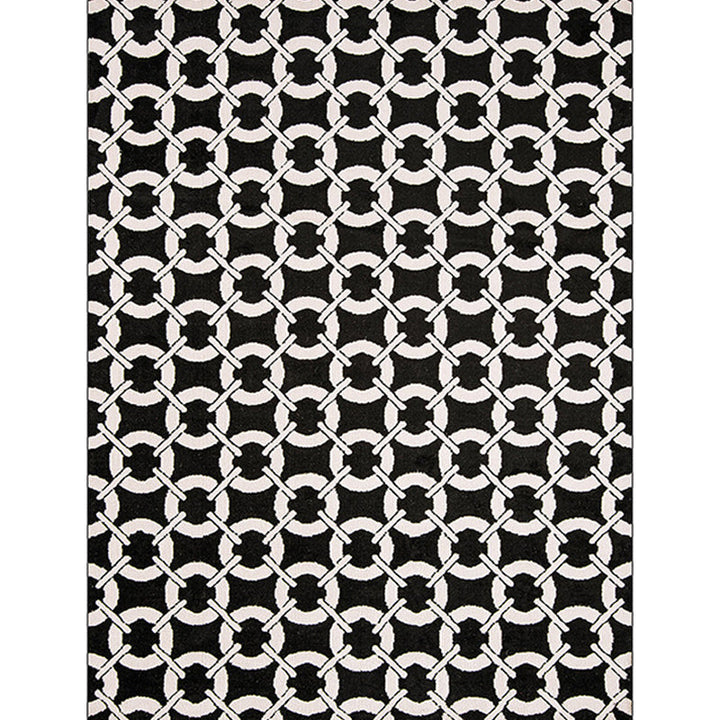 Modern living room rug in black mesh circle stripe print rug Polyester Washable pet-friendly area rug | Bowlift