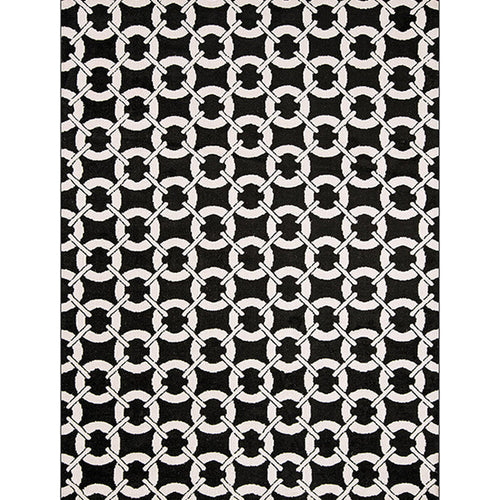 Modern living room rug in black mesh circle stripe print rug Polyester Washable pet-friendly area rug | Bowlift