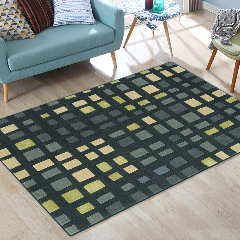 BowLift | Simple novelty carpet in green checkered pattern Carpet Polyester Non-slip Stain-resistant rug for home decoration