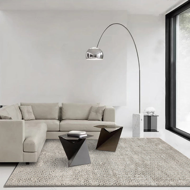 Modern living room rug in gray abstract circle print rug polyester washable stain-resistant rug area | Bowlift