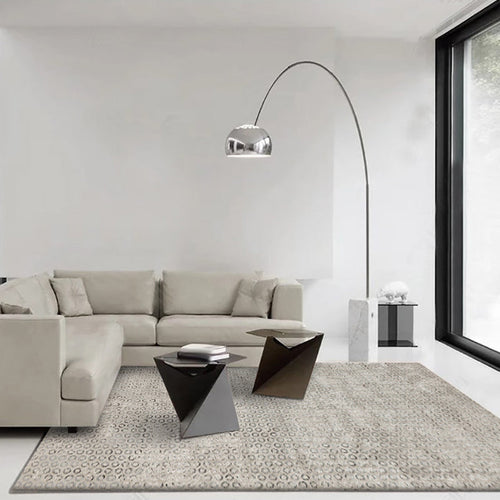Modern living room rug in gray abstract circle print rug polyester washable stain-resistant rug area | Bowlift
