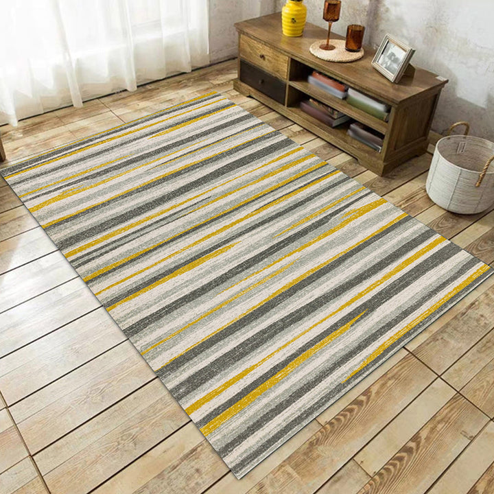 Modern living room rug in gray abstract striped pattern rug polyester washable non-slip back rug for the area | Bowlift