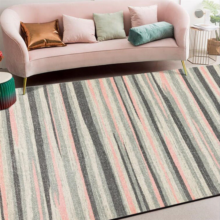Modern living room rug in gray abstract striped pattern rug polyester washable non-slip back rug for the area | Bowlift