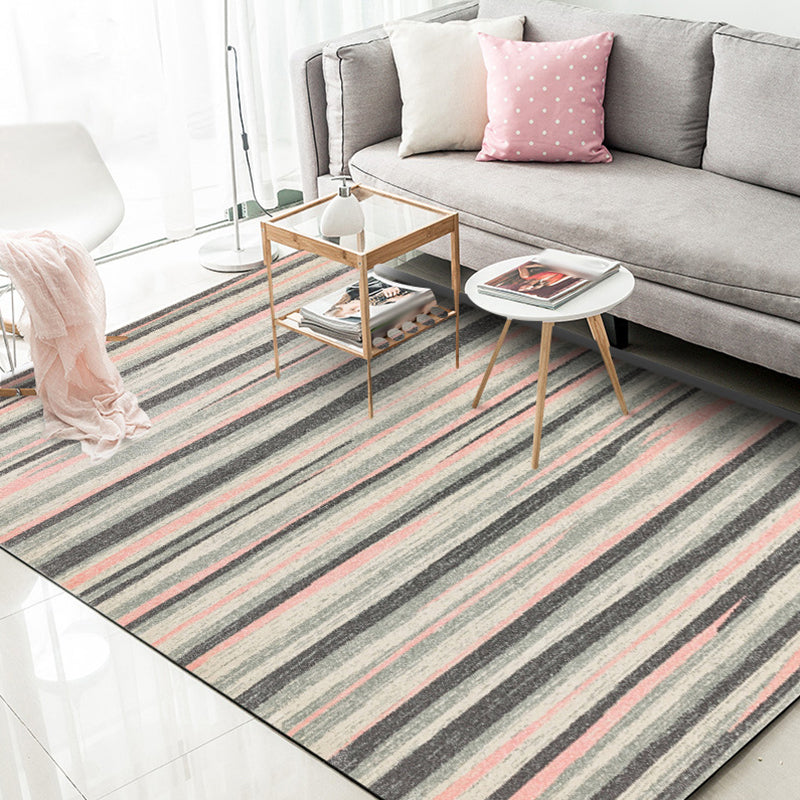 Modern living room rug in gray abstract striped pattern rug polyester washable non-slip back rug for the area | Bowlift