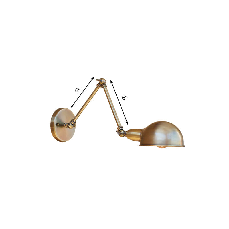 BowLift | Retro Dome Wall Lamp 1 Bulb Metal Wall Lighting with Swingarm in Brass/Chrome for Bathroom