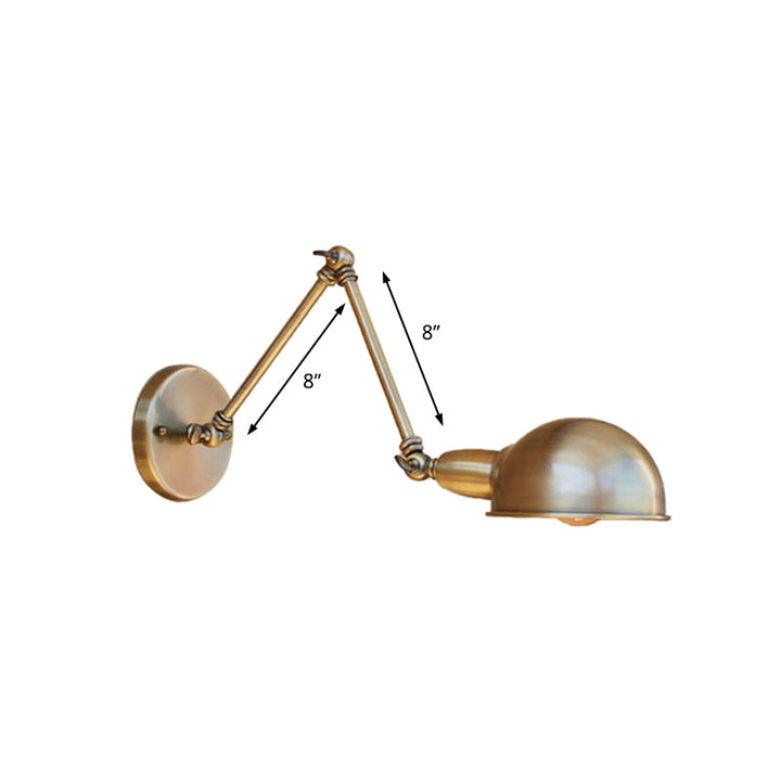 BowLift | Retro Dome Wall Lamp 1 Bulb Metal Wall Lighting with Swingarm in Brass/Chrome for Bathroom