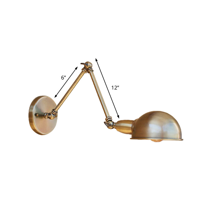 BowLift | Retro Dome Wall Lamp 1 Bulb Metal Wall Lighting with Swingarm in Brass/Chrome for Bathroom