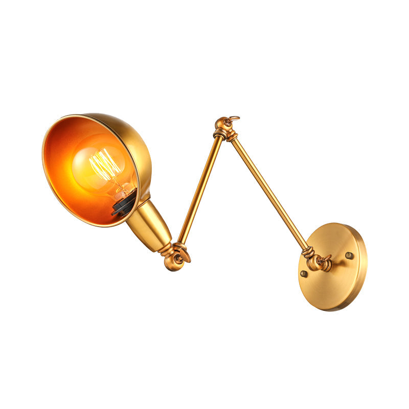 BowLift | Retro Dome Wall Lamp 1 Bulb Metal Wall Lighting with Swingarm in Brass/Chrome for Bathroom