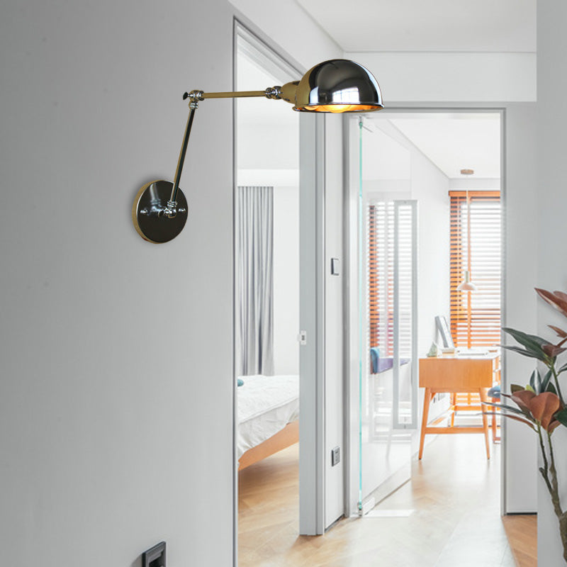 BowLift | Retro Dome Wall Lamp 1 Bulb Metal Wall Lighting with Swingarm in Brass/Chrome for Bathroom