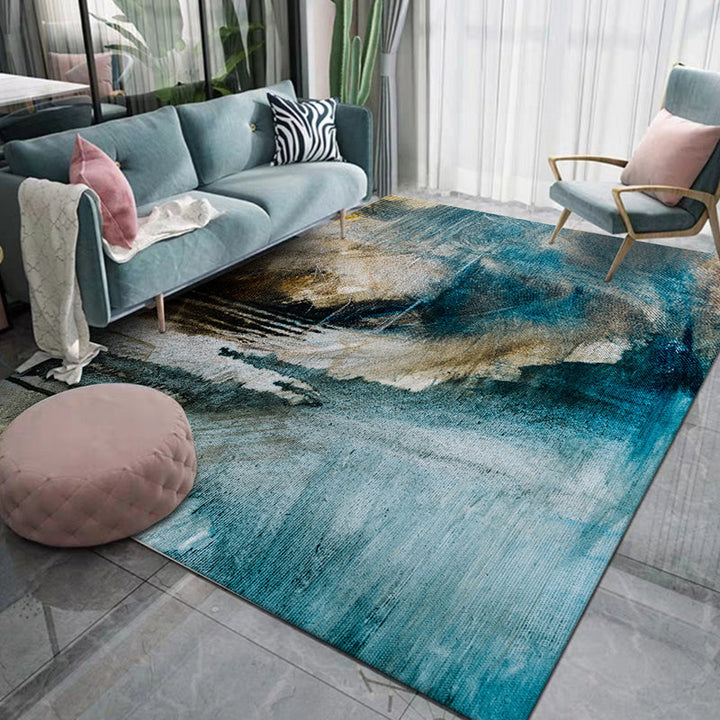 Modern living room rug Colorful Abstract Oil Painting Print Rug Polyester Stain Resistant Machine Washable Carpet | Bowlift