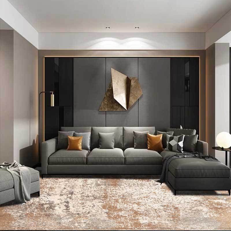 Unique Abstract Rug Brown Industrial Design Rug Polyester Washable Non-Slip Backing Rug for the Living Room | Bowlift