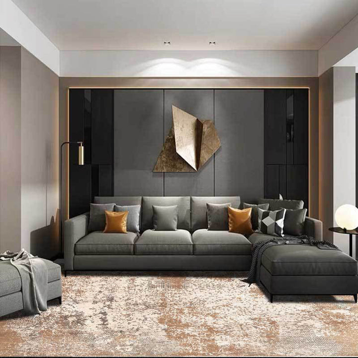 Unique Abstract Rug Brown Industrial Design Rug Polyester Washable Non-Slip Backing Rug for the Living Room | Bowlift