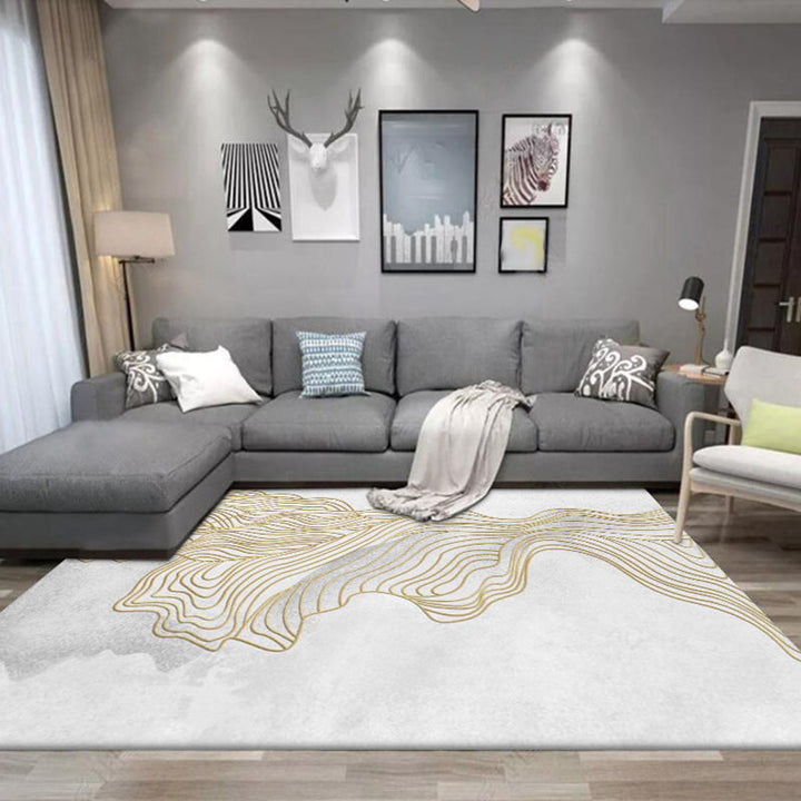 Modern living room carpet in white with abstract twisted line pattern Carpet polyester washable pet-friendly carpet | Bowlift