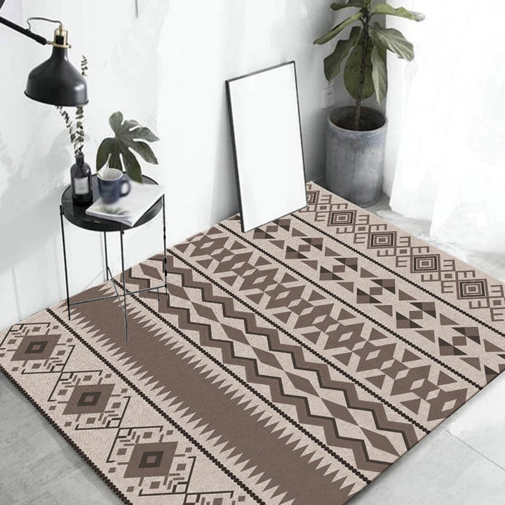 BowLift | Southwestern Living Room Rug in Brown Diamond Triangle Print Rug Polyester Washable Area Rug